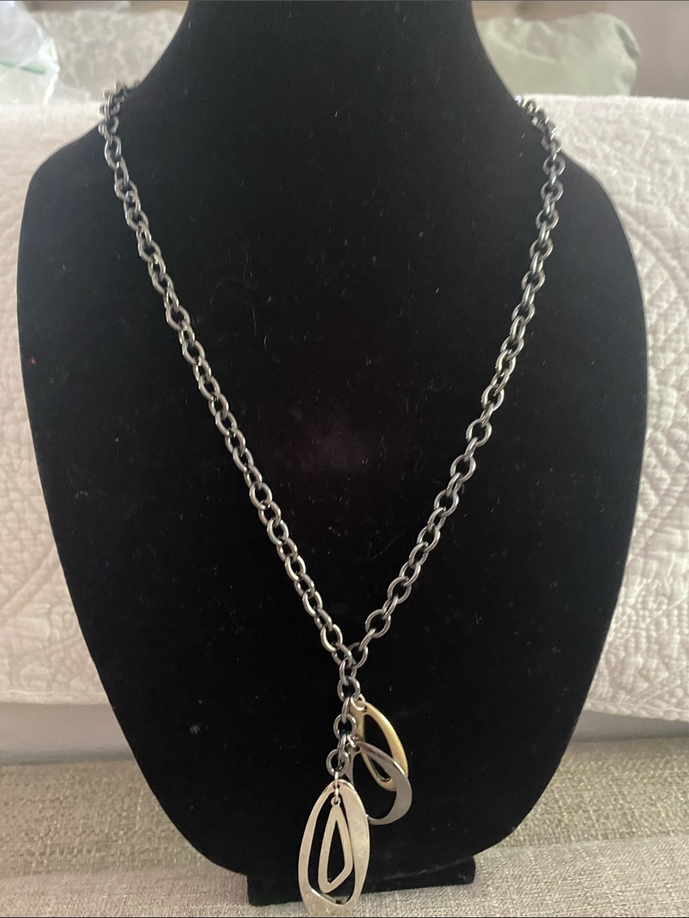 Long Necklace Gunmetal Teardrop Pendant